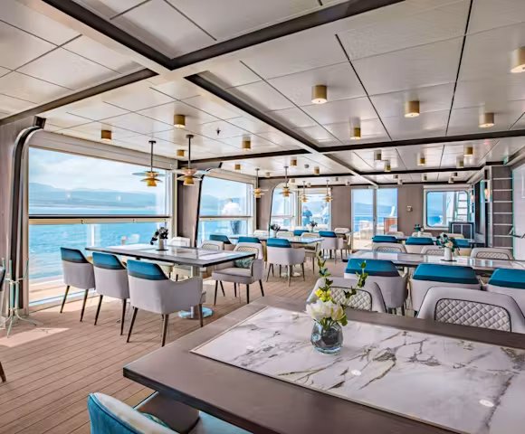Panorama restaurant onboard Ocean Victory, Arctic cruise ship