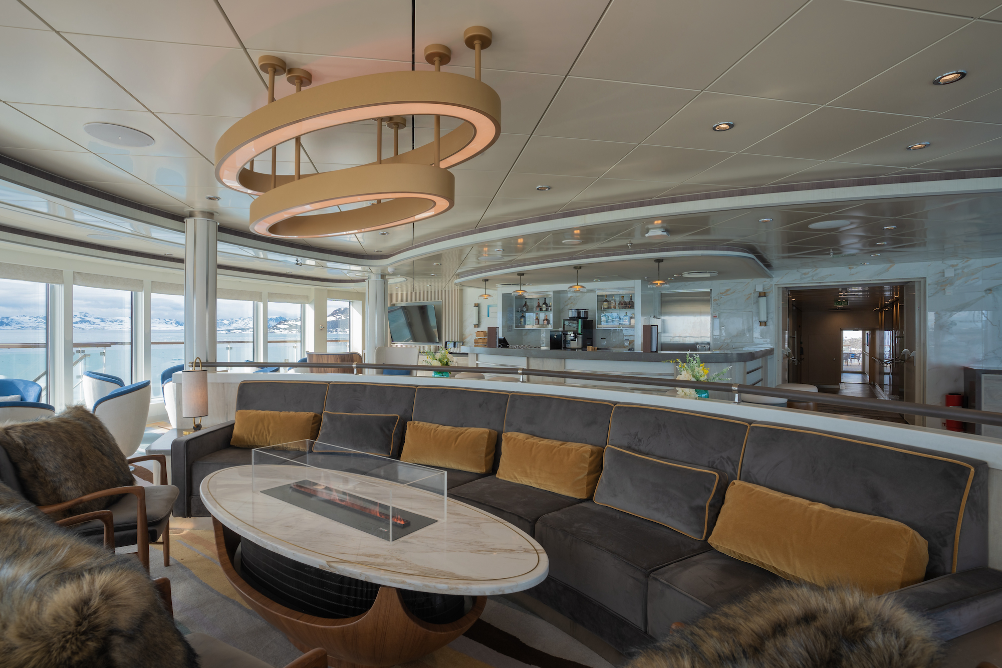 The observation lounge on Ocean Albatros, an Arctic ship 