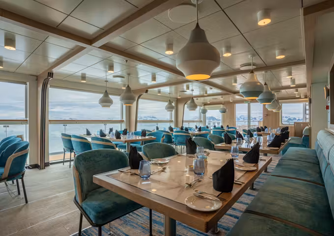 Restaurant on board Ocean Albatros in the Arctic