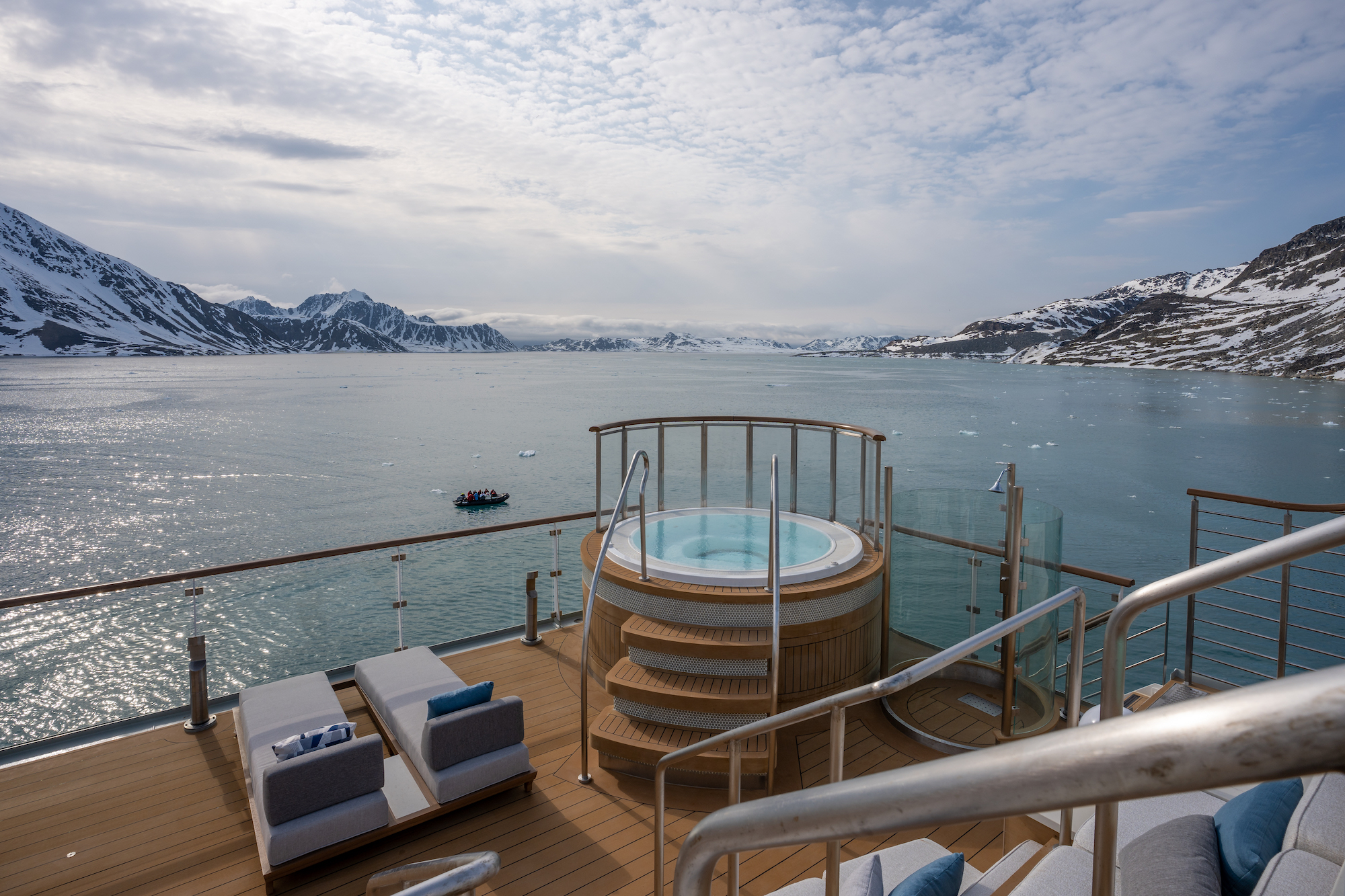 The pool deck on Ocean Albatros, an Arctic ship 