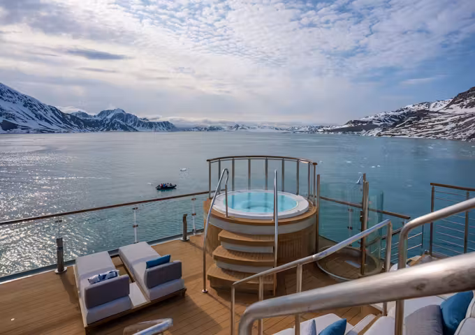 The pool deck on Ocean Albatros, an Arctic ship