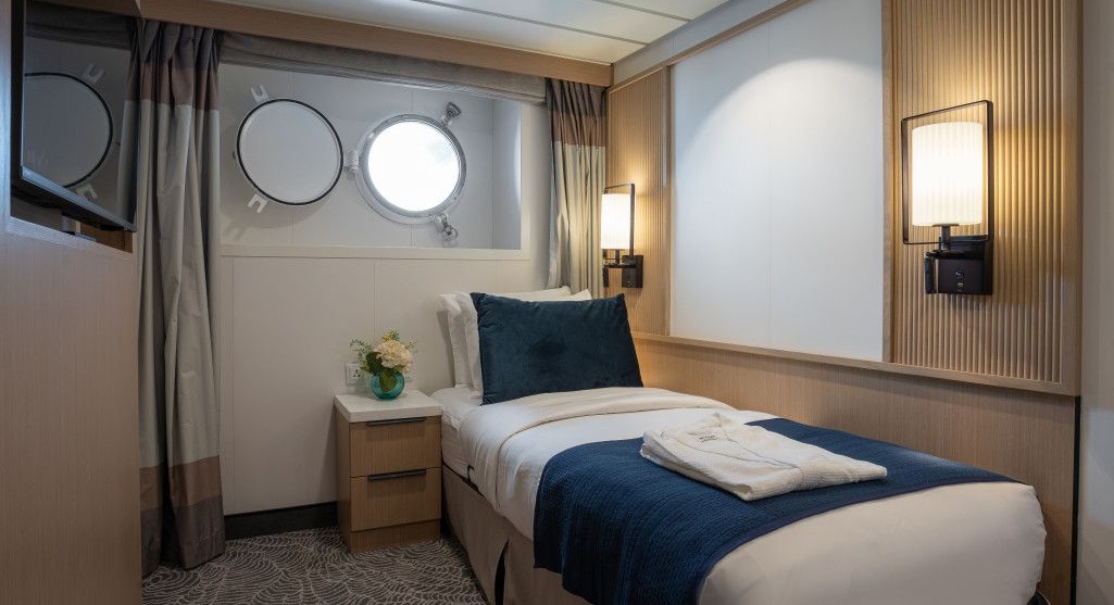 Single stateroom on the Ocean Albatros Antarctic cruise ship 