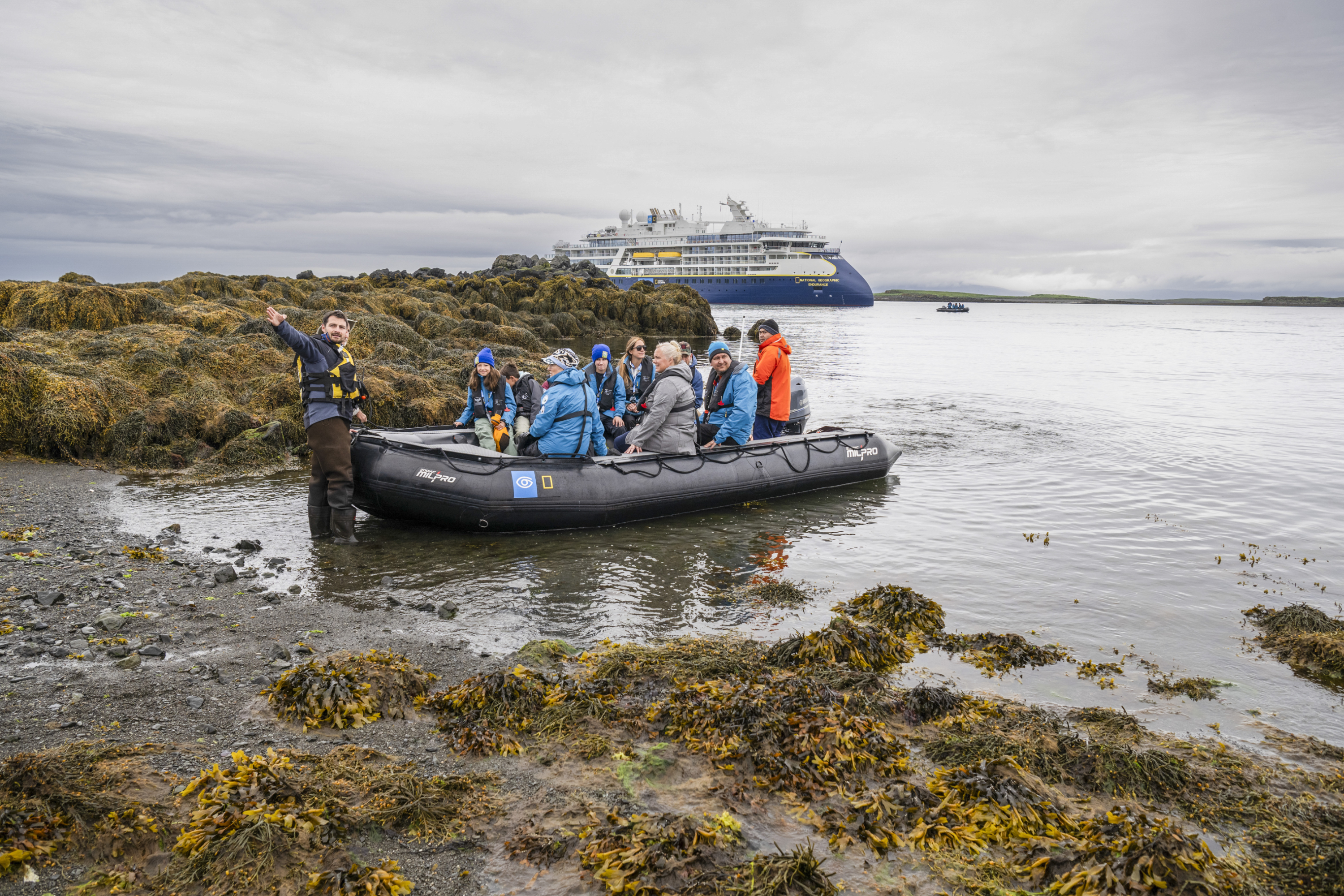 Zodiac landing at Flatey Island, Iceland