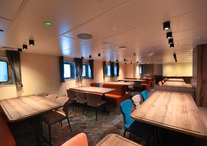 Dining room on Ortelius, Arctic vessel