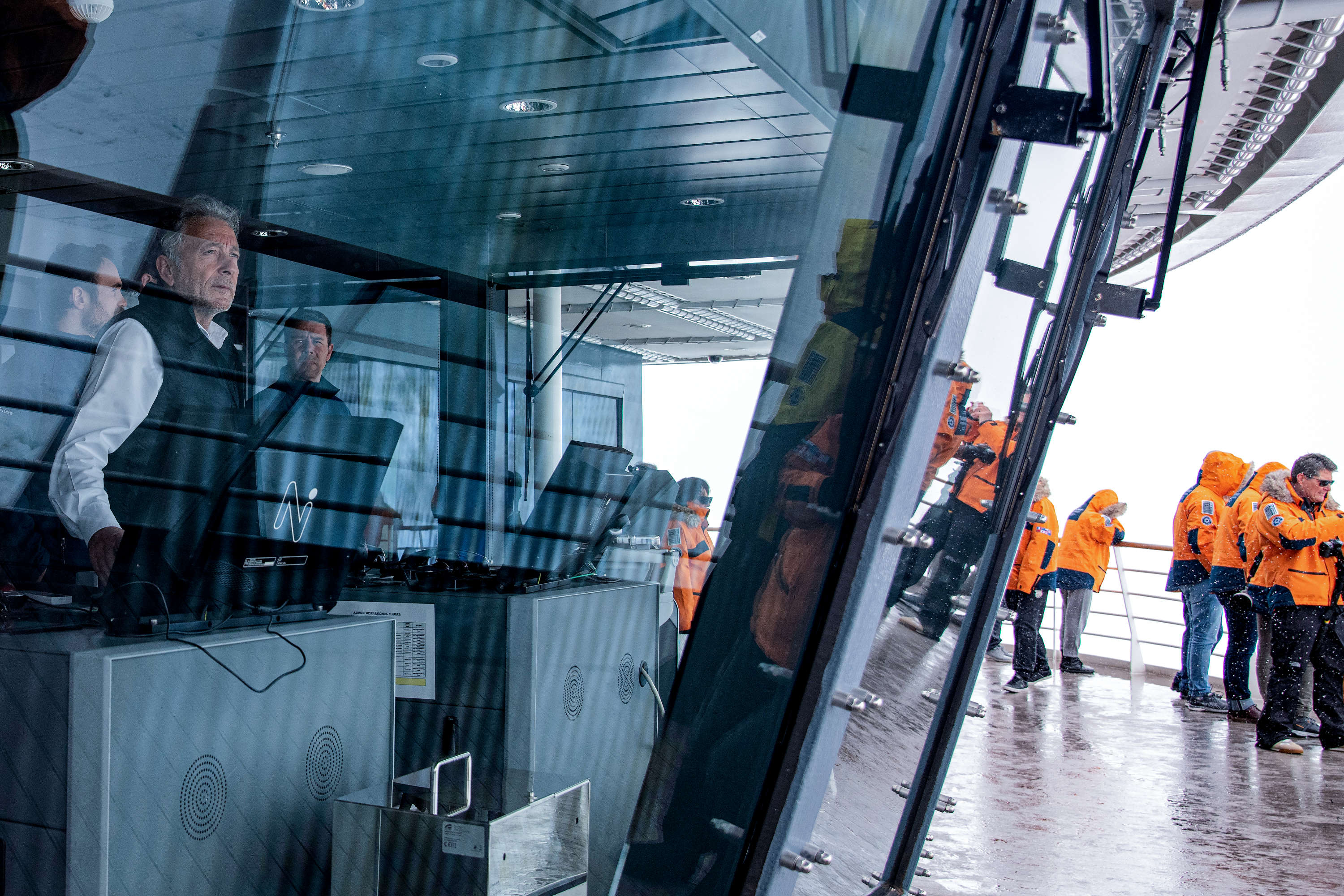 Surveying the ice from the bridge, Le Commandant Charcot