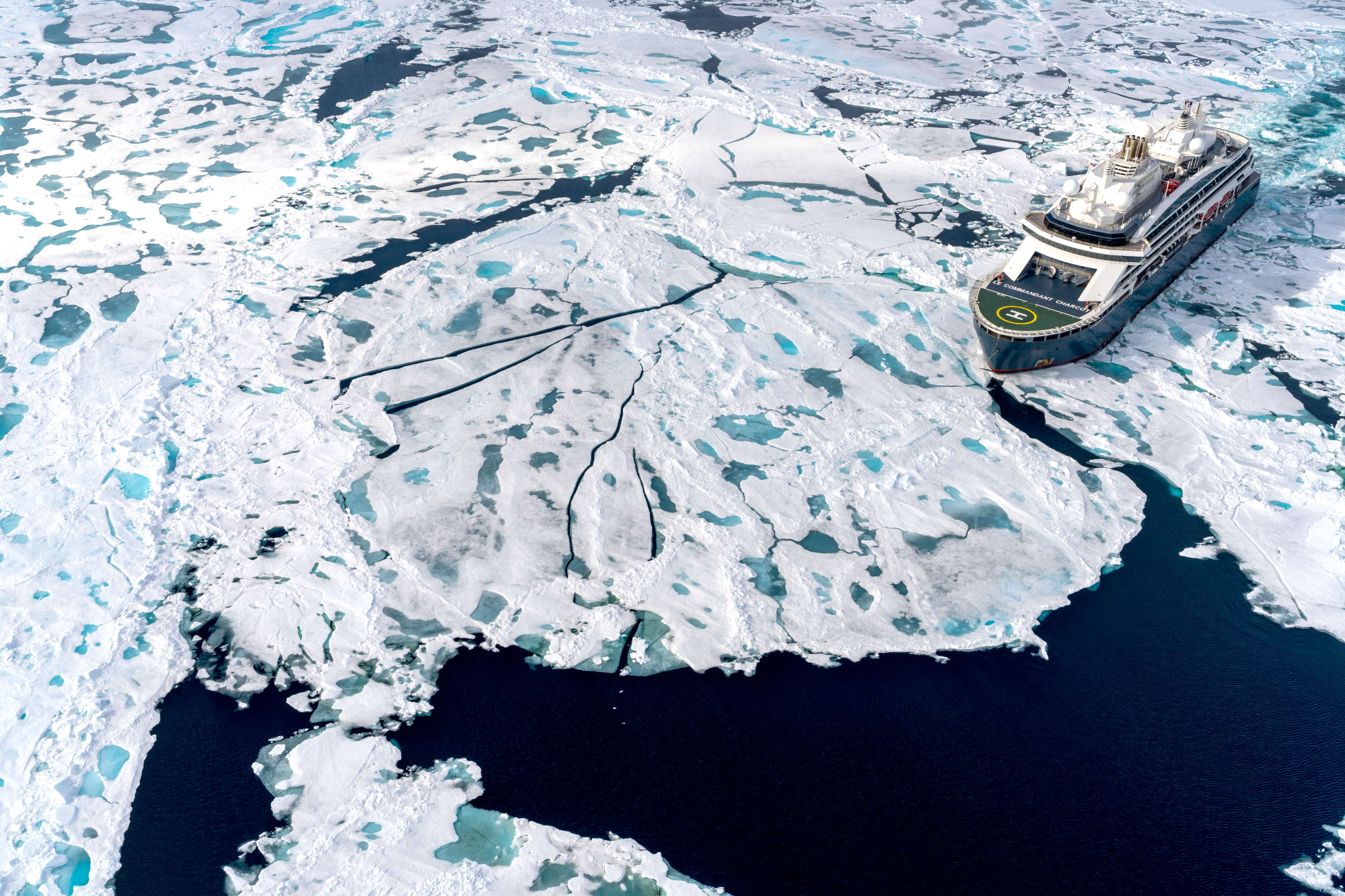 Le Commandant Charcot navigating through ice