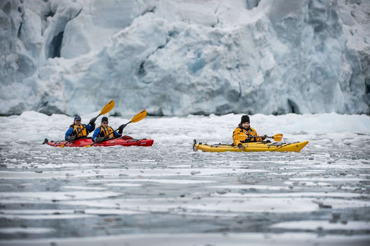 Kayaking through sea ice