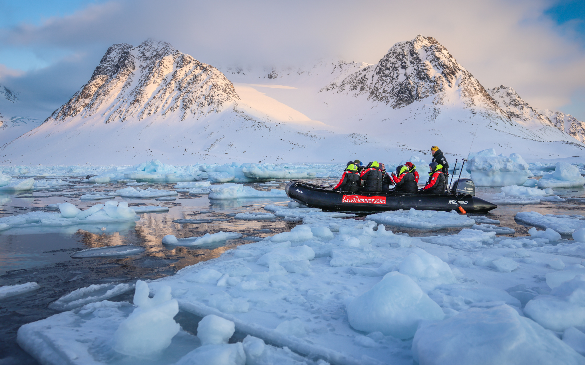 Taking a zodiac excursion through the ice, Svalbard