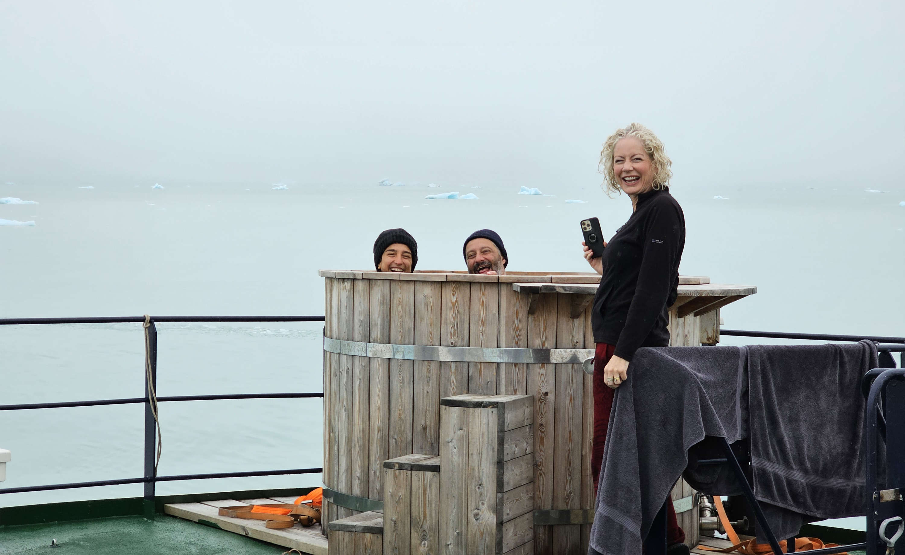 On-deck hot tub on MV Freya