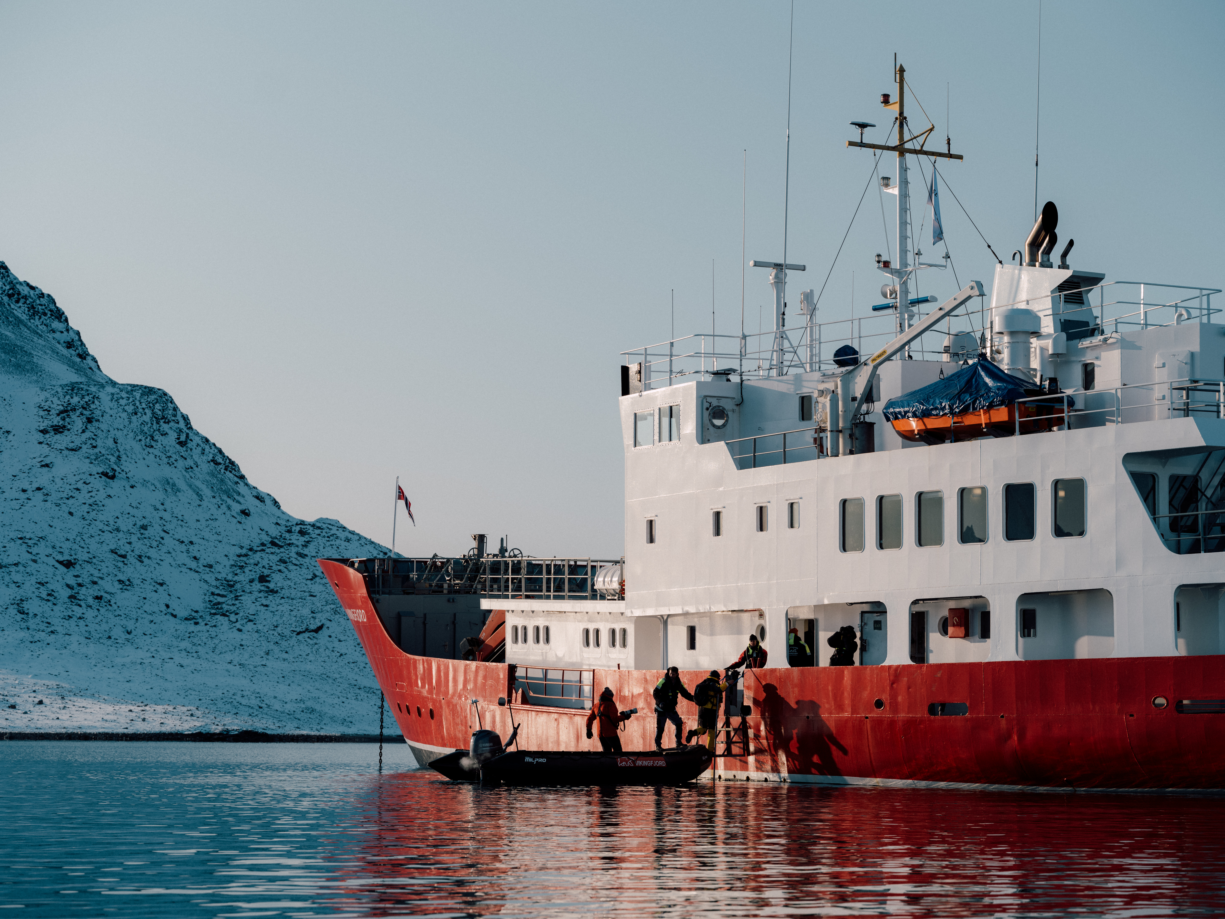 Launching zodiacs from Vikingfjord, Svalbard