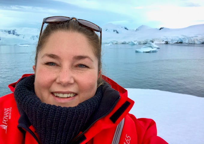 Kate from Swoop takes a selfie in Antarctica