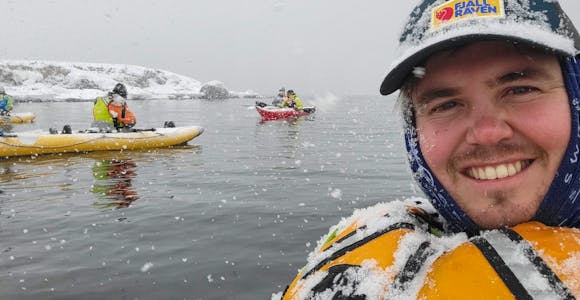 Swoop team member Nardus takes a selfie while kayaking in the Arctic