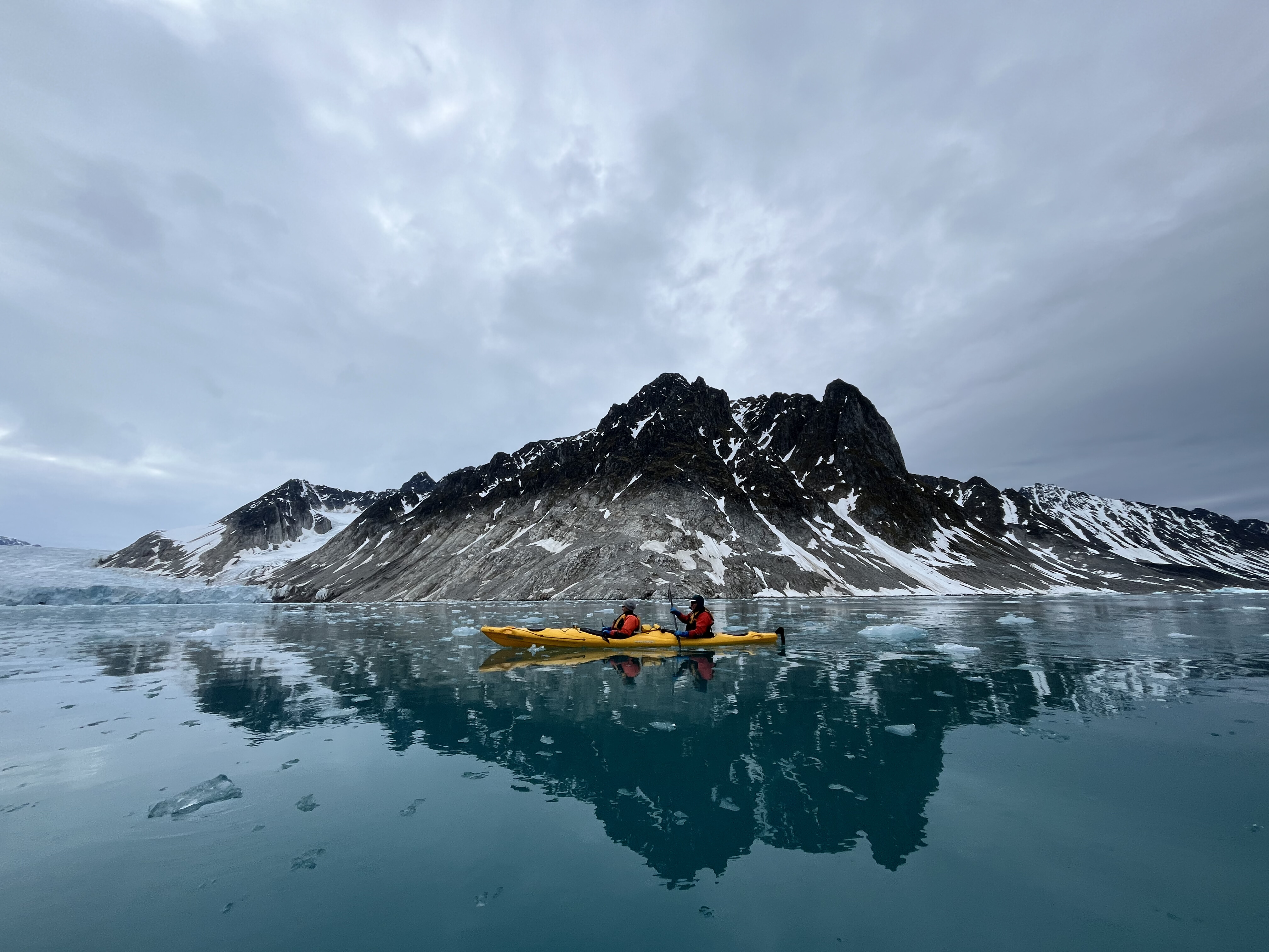 Kayaking on a mirror lake, Svalbard