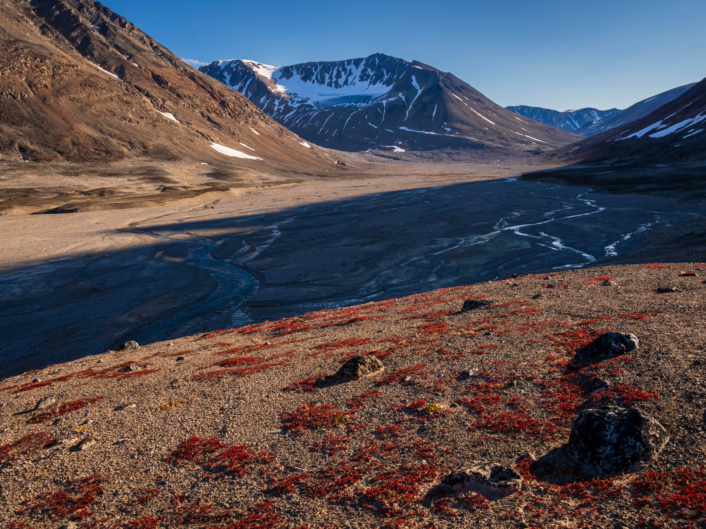 The glacier-carved landscape of Storejford in Southeast Greenland