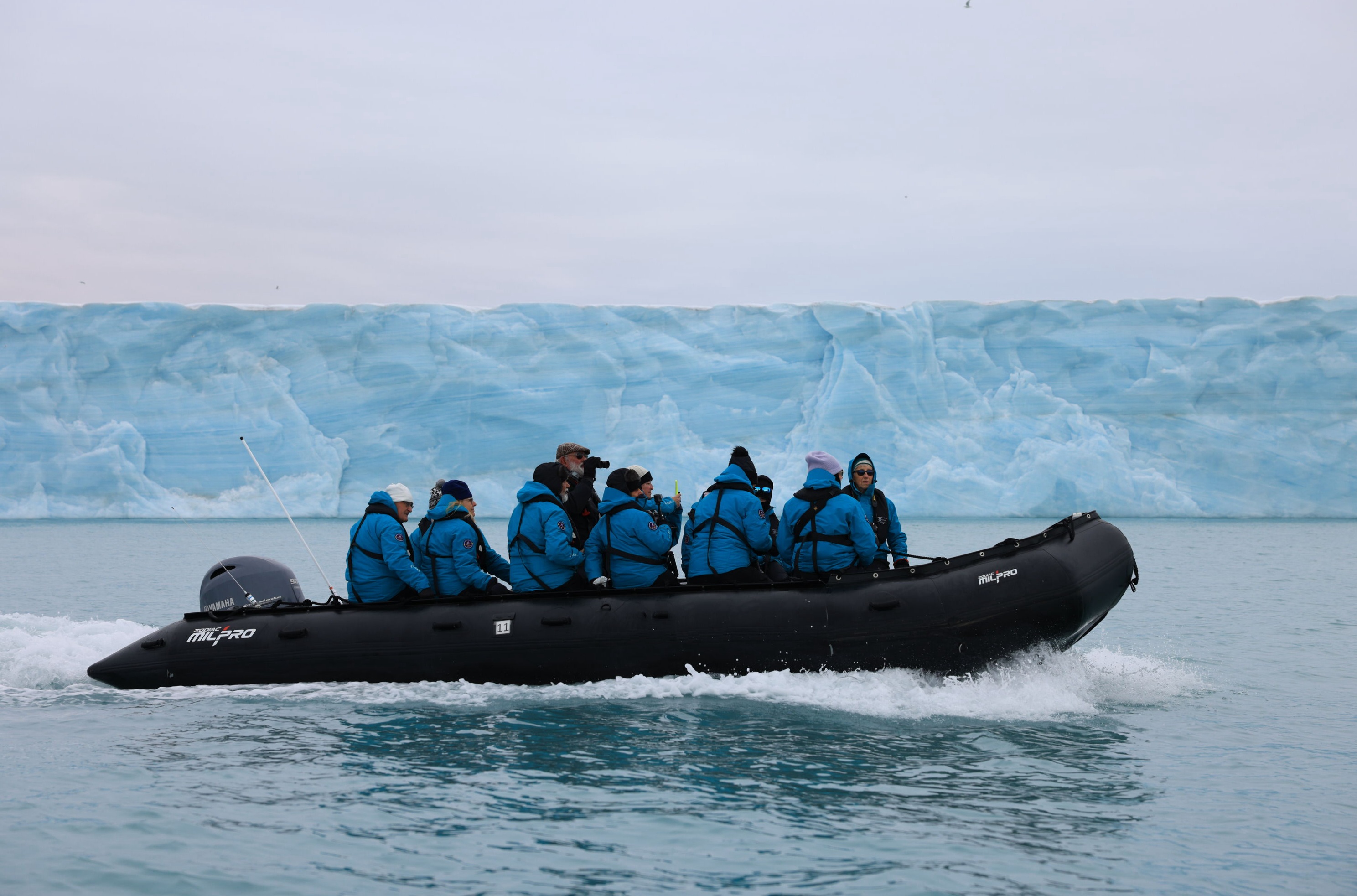 A zodiac excursion in front of Svalbard ice