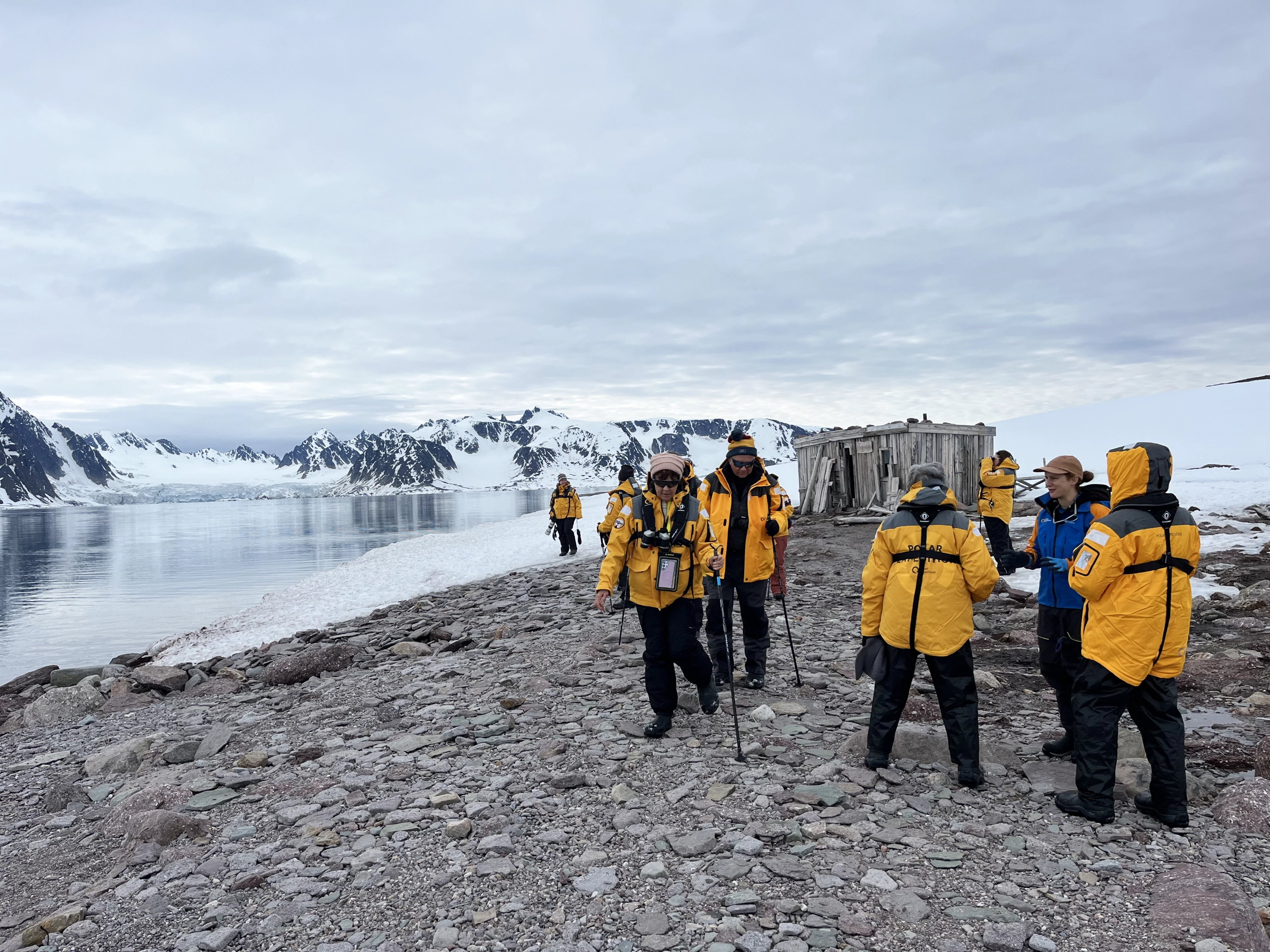 Hiking to an old trapper's hut, Svalbard